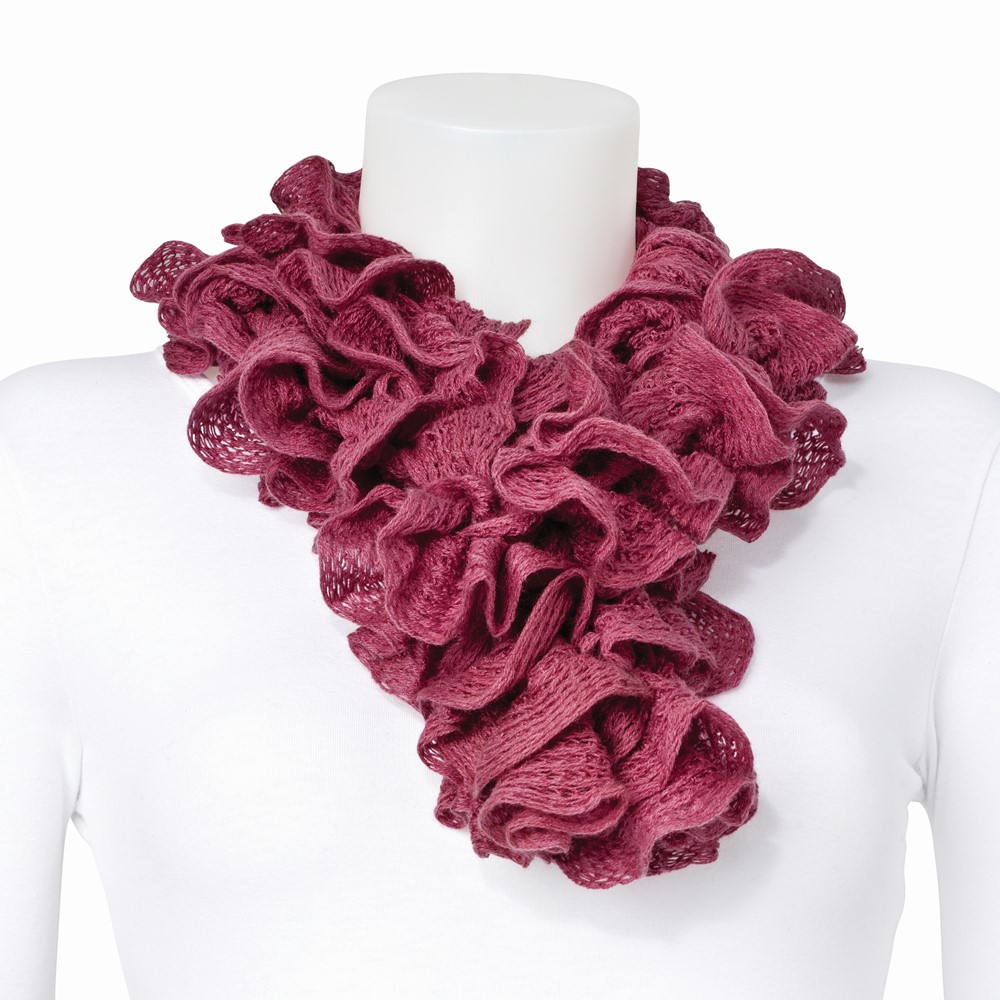 Dark Pink Knitted Frill Fashion Scarf