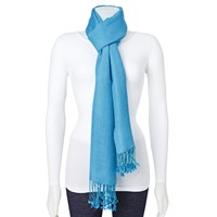 Medium Blue Silk Wool Blend Pashmina Scarf view 3