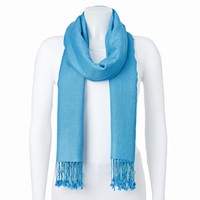 Medium Blue Silk Wool Blend Pashmina Scarf view 1