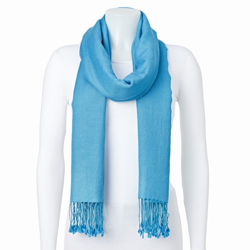 Medium Blue Silk Wool Blend Pashmina Scarf