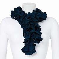 Dark Blue Knitted Frill Fashion Scarf view 1