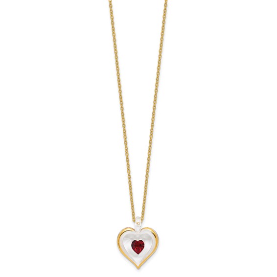 Glass Baron 22K Accent Gilding Gold-trim Glass with Red January Birthstone Crystal Heart 18 inch Gold-tone Necklace