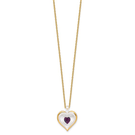 Glass Baron 22K Accent Gilding Gold-trim Glass with Purple February Birthstone Crystal Heart 18 inch Gold-tone Necklace