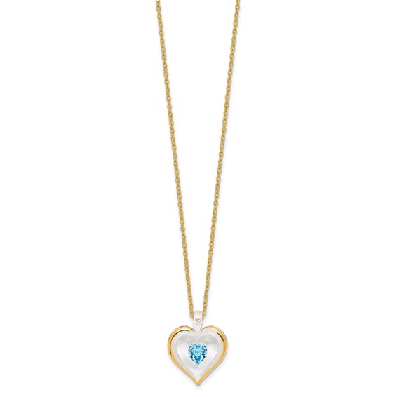 Glass Baron 22K Accent Gilding Gold-trim Glass with Blue March Birthstone Crystal Heart 18 inch Gold-tone Necklace