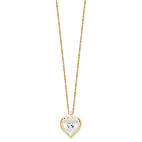 Glass Baron 22K Accent Gilding Gold-trim Glass with Clear April Birthstone Crystal Heart 18 inch Gold-tone Necklace