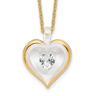 Glass Baron 22K Accent Gilding Gold-trim Glass with Clear April Birthstone Crystal Heart 18 inch Gold-tone Necklace