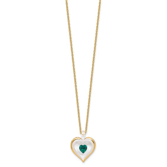 Glass Baron 22K Accent Gilding Gold-trim Glass with Green May Birthstone Crystal Heart 18 inch Gold-tone Necklace