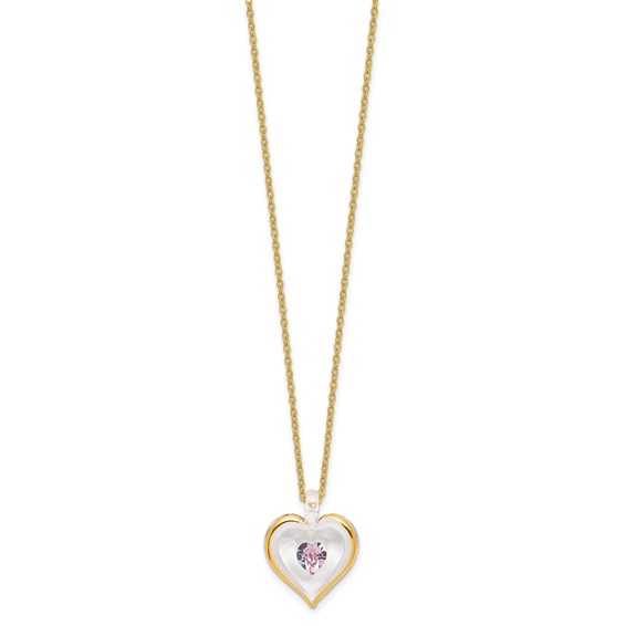 Glass Baron 22K Accent Gilding Gold-trim Glass with Light Purple June Birthstone Crystal Heart 18 inch Gold-tone Necklace