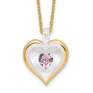 Glass Baron 22K Accent Gilding Gold-trim Glass with Light Purple June Birthstone Crystal Heart 18 inch Gold-tone Necklace