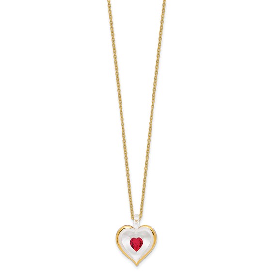 Glass Baron 22K Accent Gilding Gold-trim Glass with Red July Birthstone Crystal Heart 18 inch Gold-tone Necklace