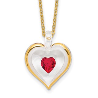 Glass Baron 22K Accent Gilding Gold-trim Glass with Red July Birthstone Crystal Heart 18 inch Gold-tone Necklace