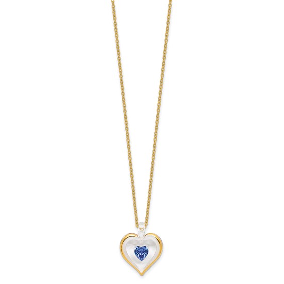 Glass Baron 22K Accent Gilding Gold-trim Glass with Blue September Birthstone Crystal Heart 18 inch Gold-tone Necklace