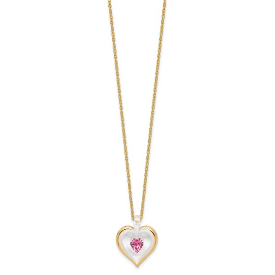 Glass Baron 22K Accent Gilding Gold-trim Glass with Pink October Birthstone Crystal Heart 18 inch Gold-tone Necklace
