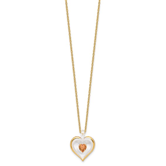 Glass Baron 22K Accent Gilding Gold-trim Glass with Golden Brown November Birthstone Crystal Heart 18 inch Gold-tone Necklace