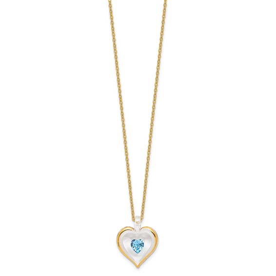 Glass Baron 22K Accent Gilding Gold-trim Glass with Blue December Birthstone Crystal Heart 18 inch Gold-tone Necklace
