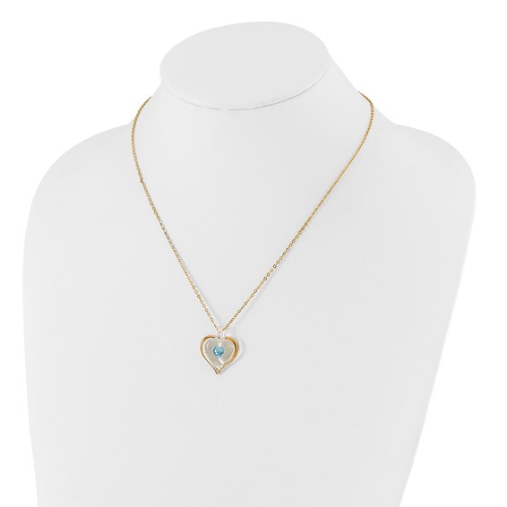 Glass Baron 22K Accent Gilding Gold-trim Glass with Blue December Birthstone Crystal Heart 18 inch Gold-tone Necklace
