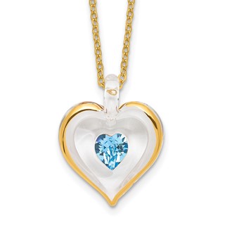 Glass Baron 22K Accent Gilding Gold-trim Glass with Blue December Birthstone Crystal Heart 18 inch Gold-tone Necklace