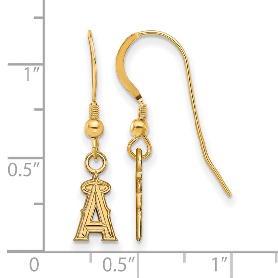 Sterling Silver Gold Plated Major League Baseball LogoArt Los Angeles Angels Dangle Earrings