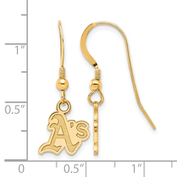 Sterling Silver Gold Plated Major League Baseball LogoArt Oakland Athletics Dangle Earrings