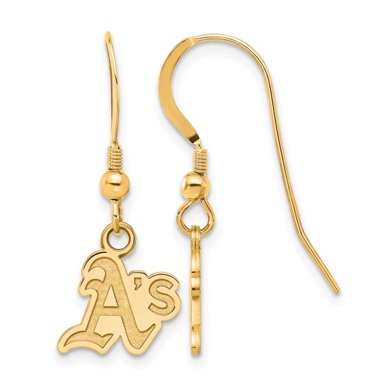 Sterling Silver Gold Plated Major League Baseball LogoArt Oakland Athletics Dangle Earrings