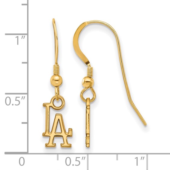Sterling Silver Gold Plated Major League Baseball LogoArt Los Angeles Dodgers Dangle Earrings