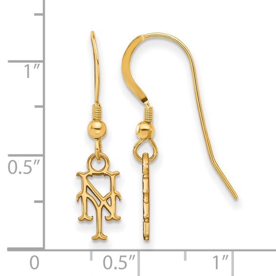 Sterling Silver Gold Plated Major League Baseball LogoArt New York Mets Dangle Earrings