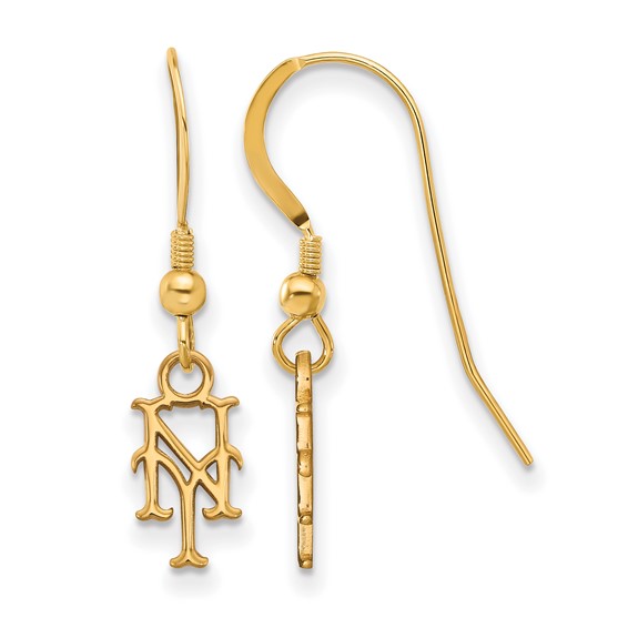 Sterling Silver Gold Plated Major League Baseball LogoArt New York Mets Dangle Earrings