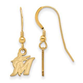 Sterling Silver Gold Plated Major League Baseball LogoArt Miami Marlins Dangle Earrings