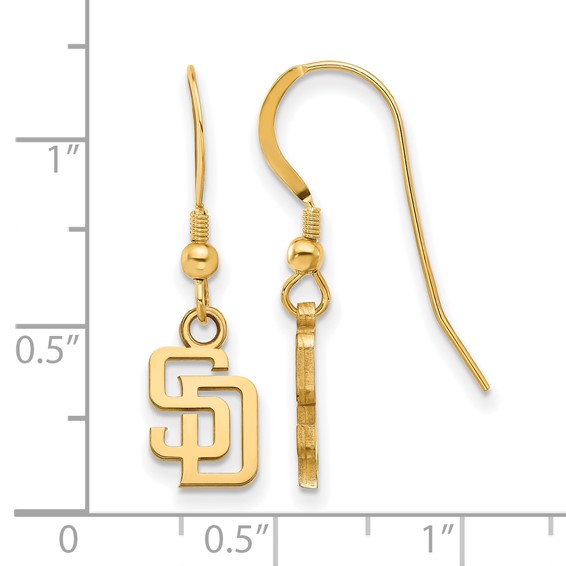 Sterling Silver Gold Plated Major League Baseball LogoArt San Diego Padres S-D Dangle Earrings