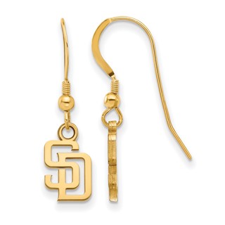Sterling Silver Gold Plated Major League Baseball LogoArt San Diego Padres S-D Dangle Earrings