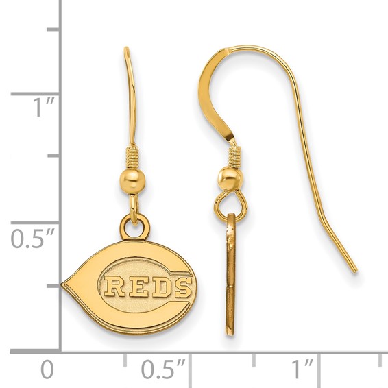 Sterling Silver Gold Plated Major League Baseball LogoArt Cincinnati Reds Dangle Earrings