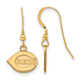 Sterling Silver Gold Plated Major League Baseball LogoArt Cincinnati Reds Dangle Earrings