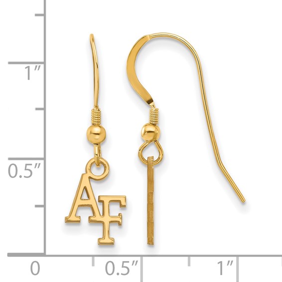 Sterling Silver Gold-plated LogoArt United States Air Force Academy A-F Extra Small Dangle Wire Earrings