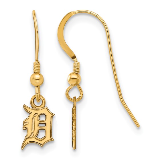 Sterling Silver Gold Plated Major League Baseball LogoArt Detroit Tigers Letter D Earrings