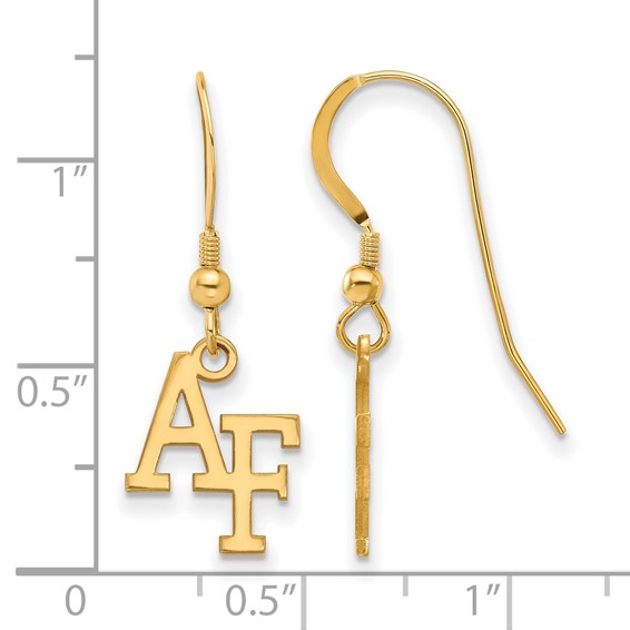 Sterling Silver Gold-plated LogoArt United States Air Force Academy A-F Small Dangle Wire Earrings