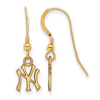 Sterling Silver Gold Plated Major League Baseball LogoArt New York Yankees N-Y Dangle Earrings