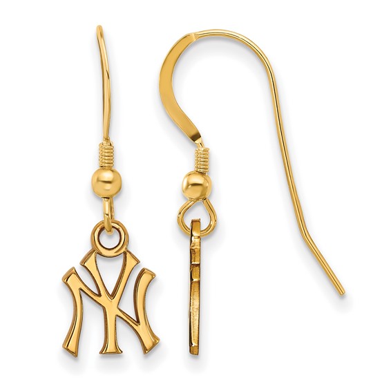 Sterling Silver Gold Plated Major League Baseball LogoArt New York Yankees N-Y Dangle Earrings