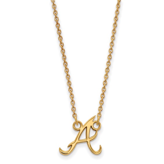 Sterling Silver Gold Plated Major League Baseball LogoArt Atlanta Braves Small Necklace