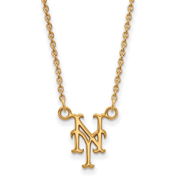 10k Gold Major League Baseball LogoArt New York Mets N-Y Small Pendant Necklace