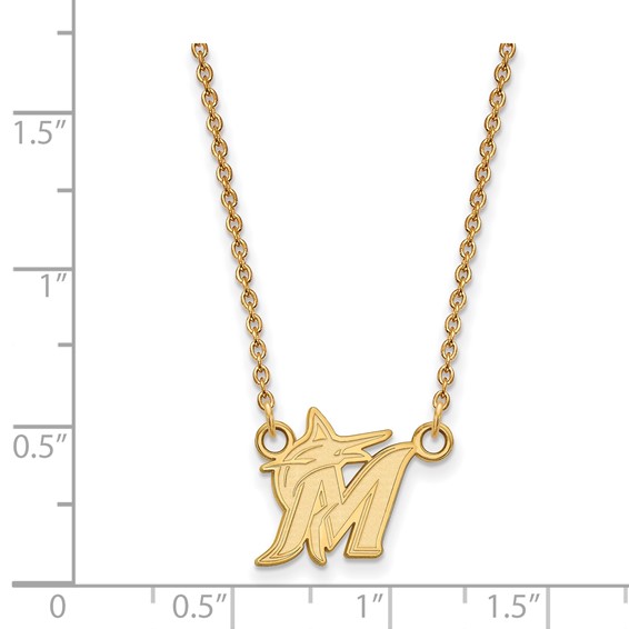 Sterling Silver Gold Plated Major League Baseball LogoArt Miami Marlins Small Pendant Necklace