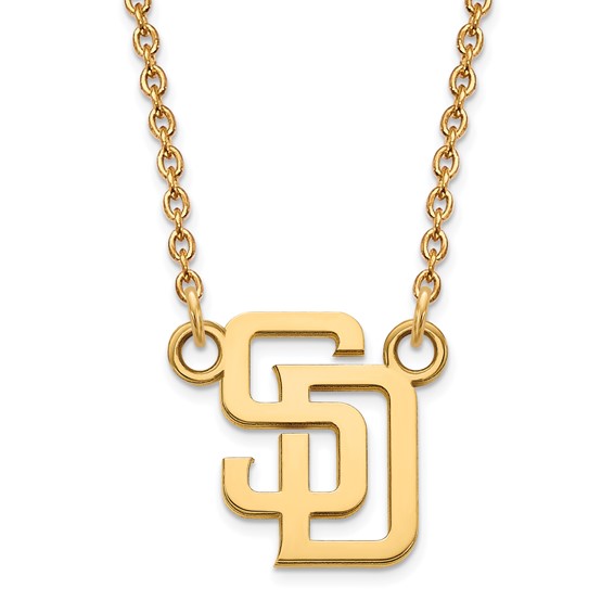 14k Gold Major League Baseball LogoArt San Diego Padres Letters S-D Small Pendant Necklace