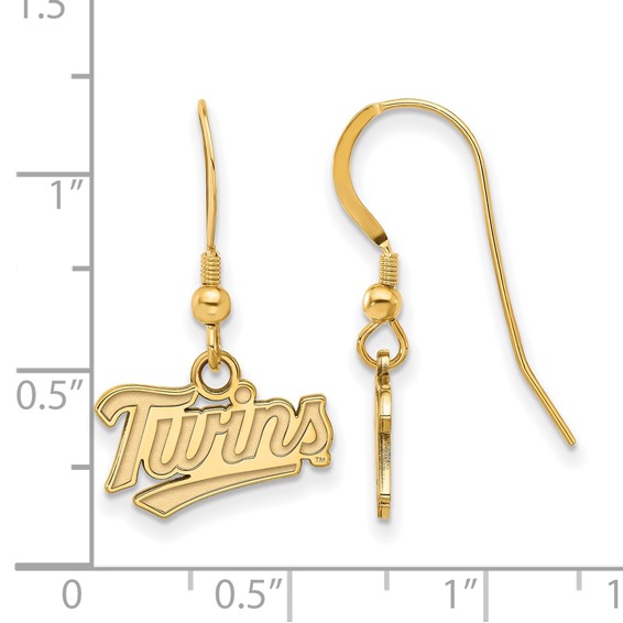 Sterling Silver Gold Plated Major League Baseball LogoArt Minnesota Twins T-C Dangle Earrings