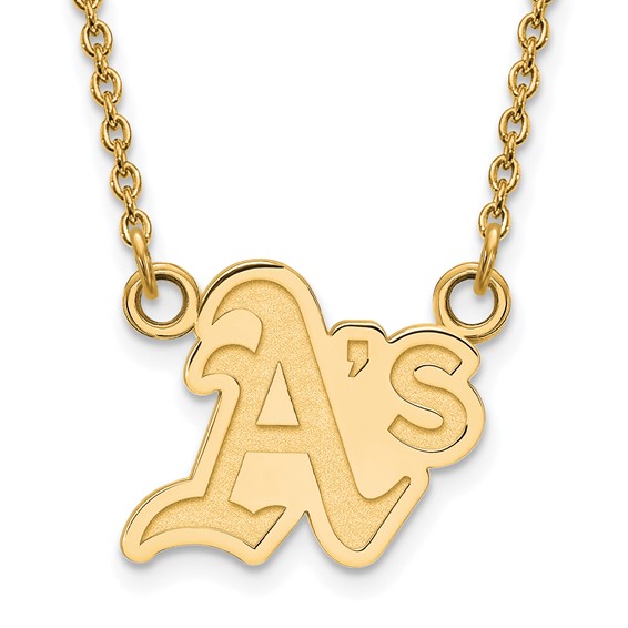 Sterling Silver Gold Plated Major League Baseball LogoArt Oakland Athletics Pendant Necklace
