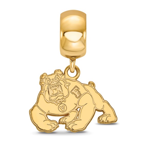 Sterling Silver Gold-plated LogoArt California State University Fresno Bulldog Small Dangle Bead Charm