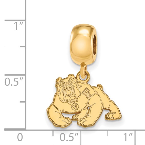 Sterling Silver Gold-plated LogoArt California State University Fresno Bulldog Small Dangle Bead Charm