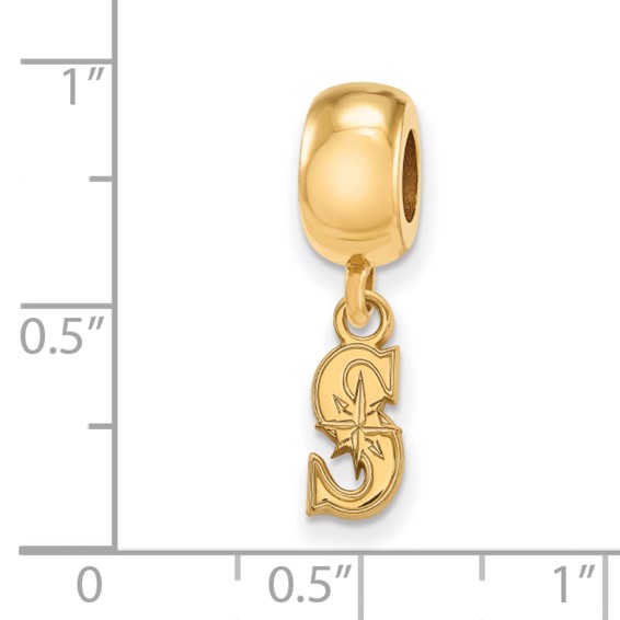 Sterling Silver Gold Plated Major League Baseball LogoArt Seattle Mariners Dangle Bead