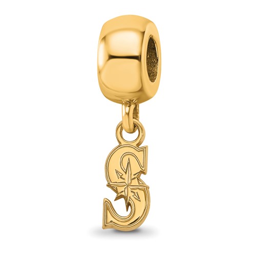 Sterling Silver Gold Plated Major League Baseball LogoArt Seattle Mariners Dangle Bead