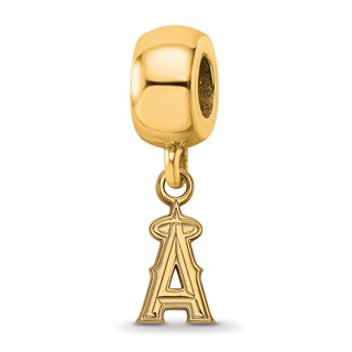 Sterling Silver Gold Plated Major League Baseball LogoArt Los Angeles Angels Dangle Bead