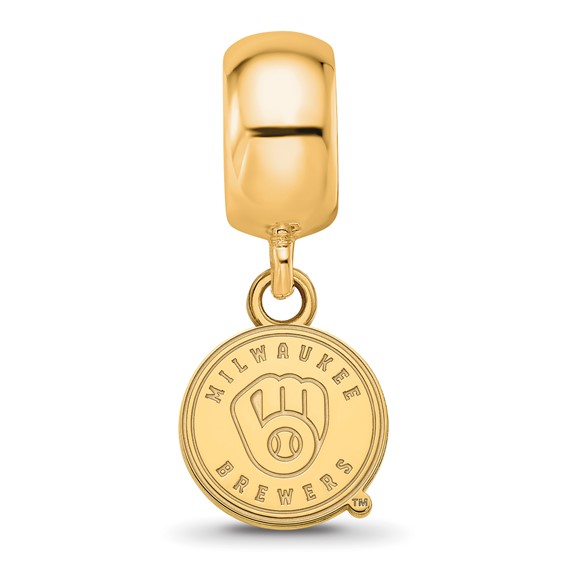 Sterling Silver Gold Plated Major League Baseball LogoArt Milwaukee Brewers Dangle Bead