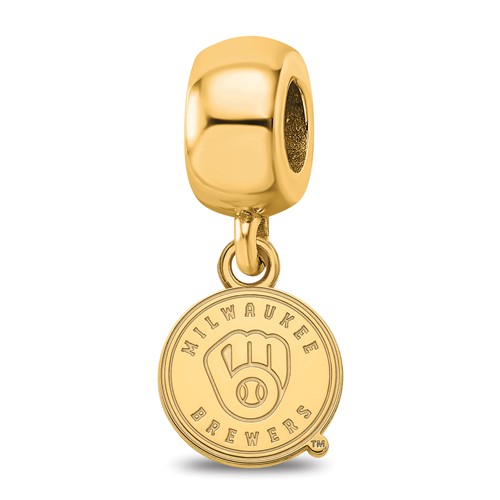 Sterling Silver Gold Plated Major League Baseball LogoArt Milwaukee Brewers Dangle Bead